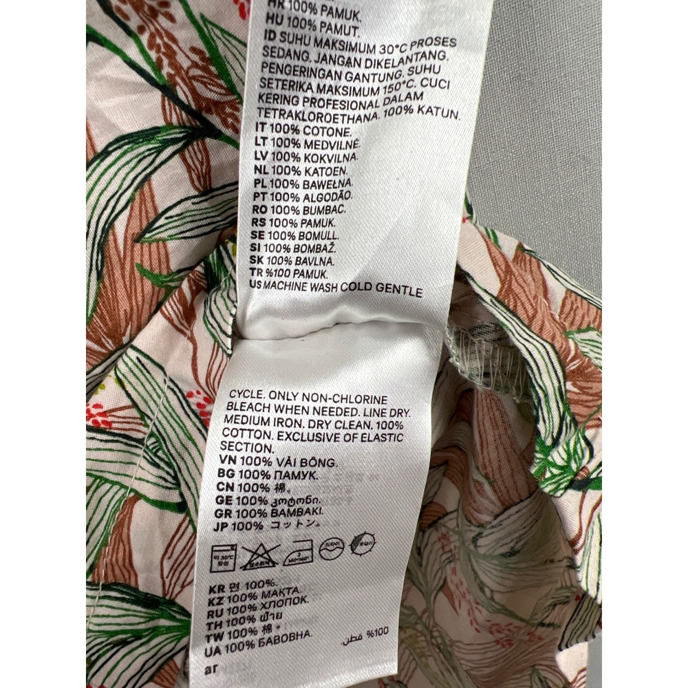 H&M Shift Dress Womens 2 Pink Green Botanical Tropical Off Shoulder Cotton Mini - Picture 4 of 10